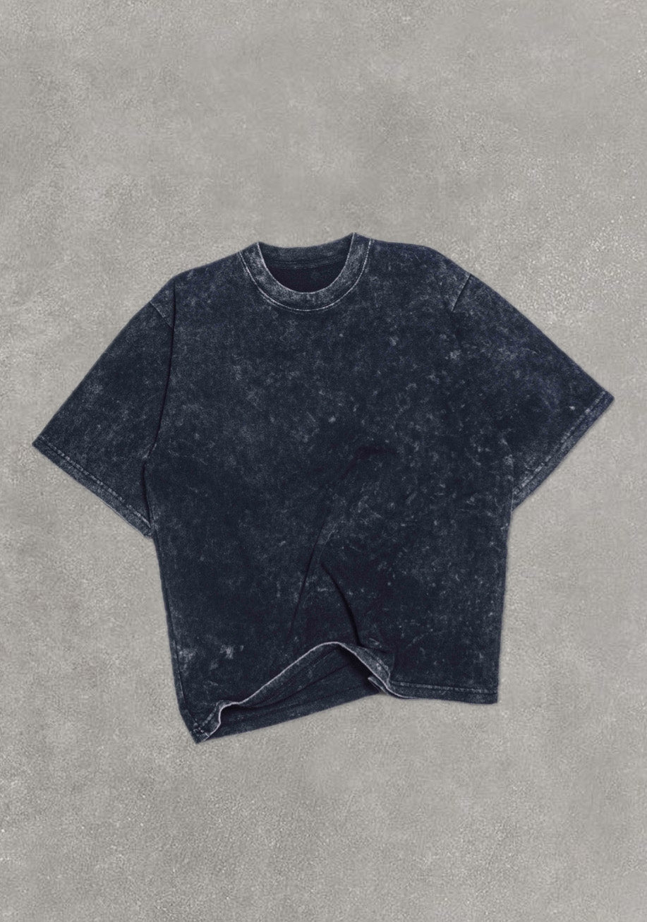 Navy Distress Acid Washed Relaxed Fit T-shirt